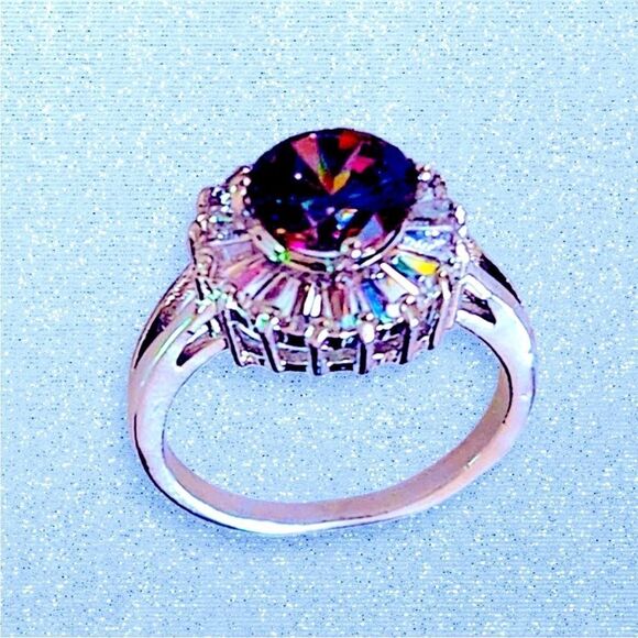 Mystic Topaz Cubic Zirconia Diamond Engagement Ring - Picture 4 of 8